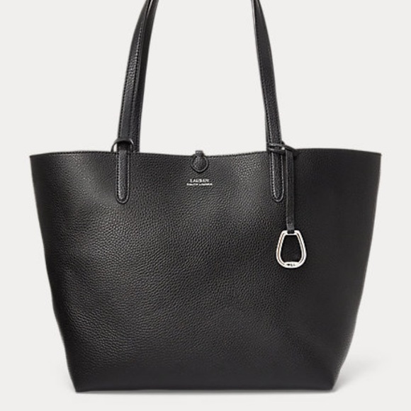 NWT! RALPH LAUREN REVERSIBLE Glen Plaid VEGAN LEATHER TOTE & matching ZIP POUCH! - Picture 8 of 11